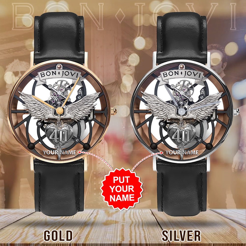 Goalzenith Personalized Bon Jovi Music Black Stitched Leather Watch Gift For Fan