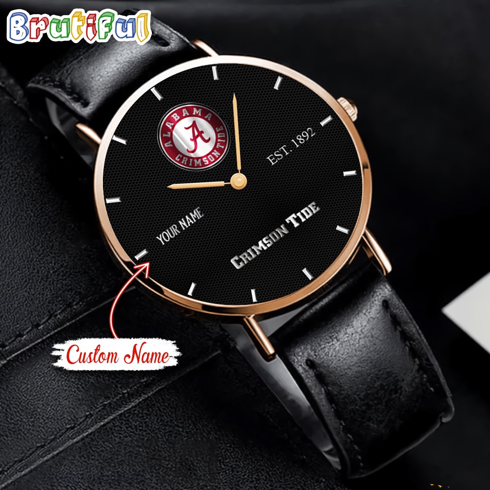 Goalzenith Alabama Crimson Tide NCAA Custom Name Black Stitched Leather Watch Gift For Fan