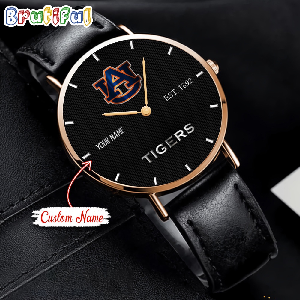 Goalzenith Auburn Tigers NCAA Custom Name Black Stitched Leather Watch Gift For Fan