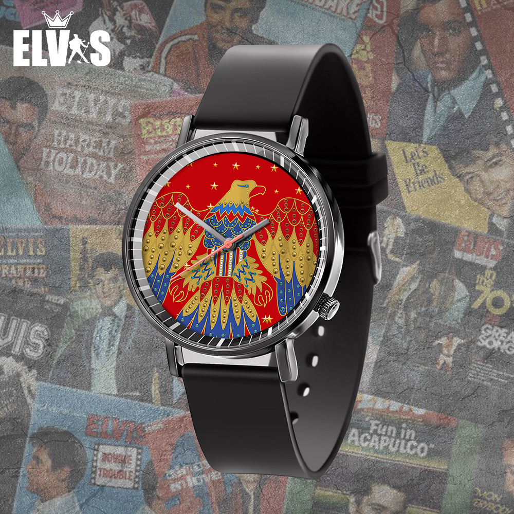 Goalzenith Elvis Presley Music Black Stitched Leather Watch Gift For Fan