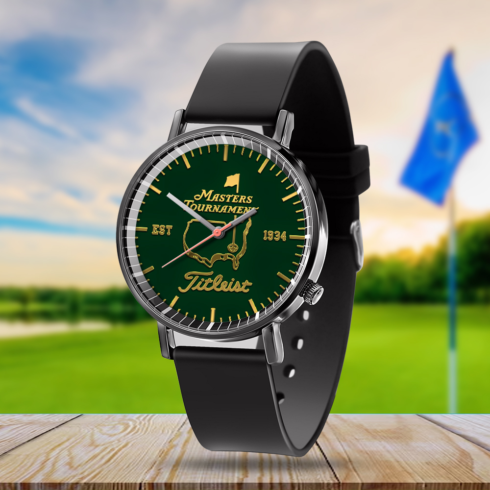 Goalzenith Golf Masters Tournament Golf TITL Black Leather Watch Gift For Fan