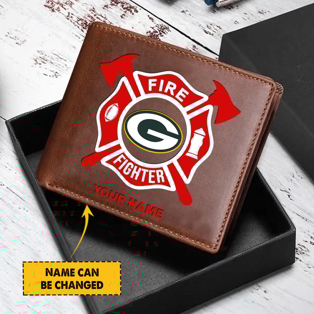 Goalzenith Green Bay Packers NFL Team And Fire Fighter Man Folded Wallet Perfect Gift For Fan