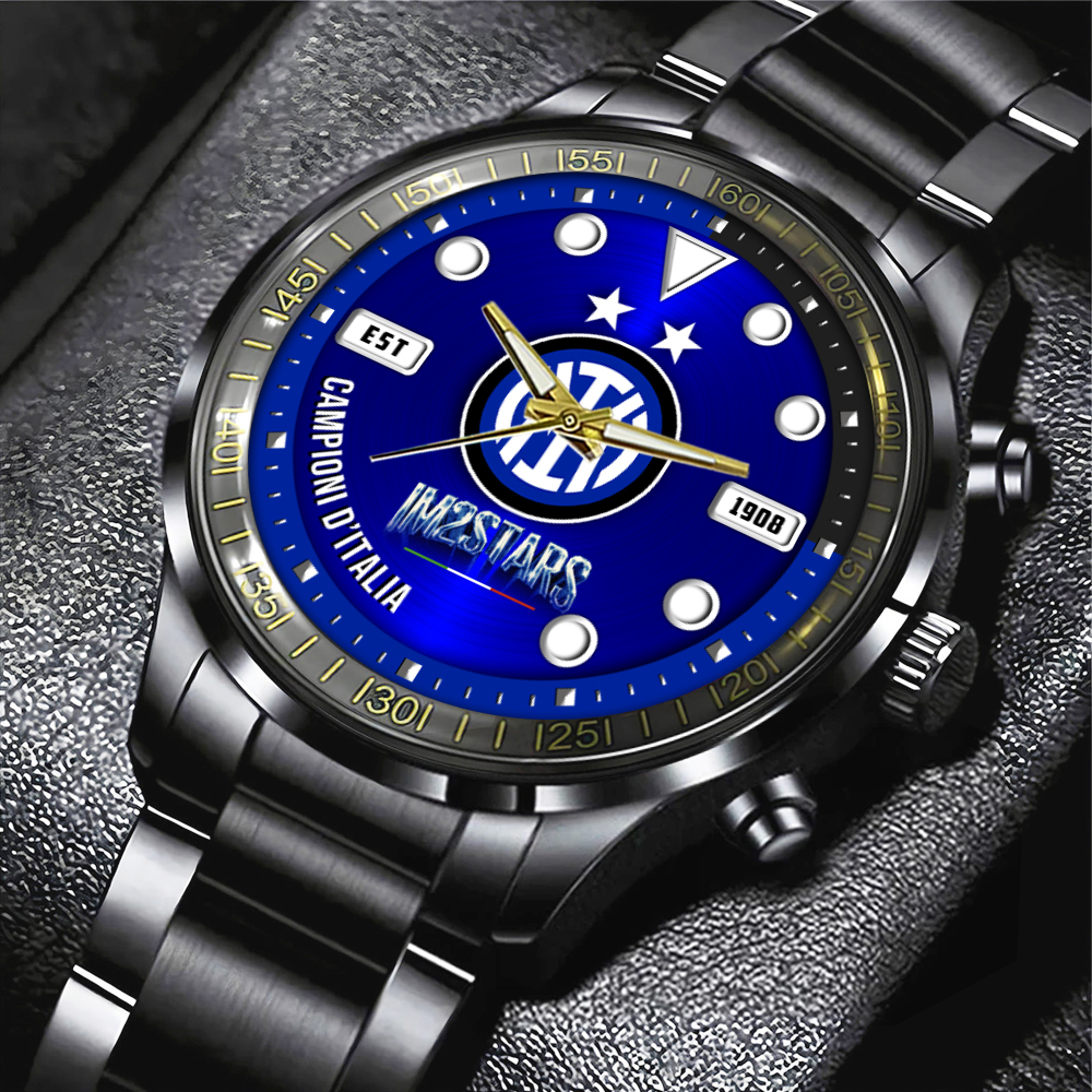 Goalzenith Inter Milan FC Serie A Black Stainless Steel Watch Gift For Fan