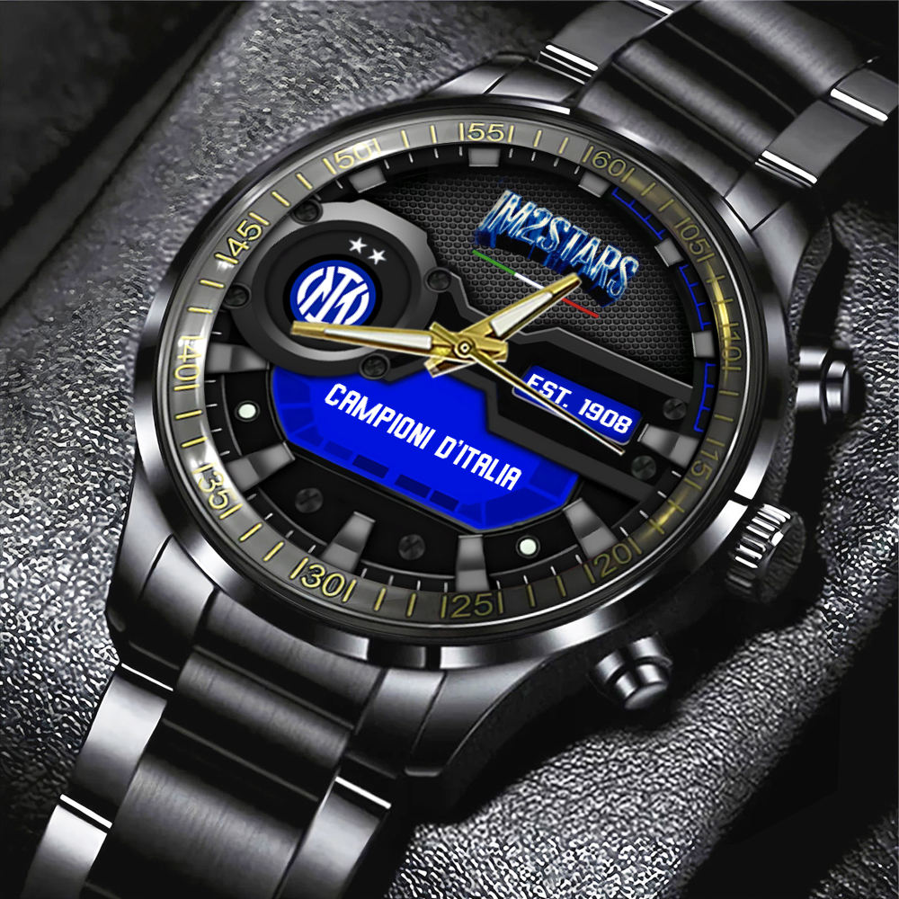 Goalzenith Inter Milan FC Serie A Black Stainless Steel Watch Gift For Fan