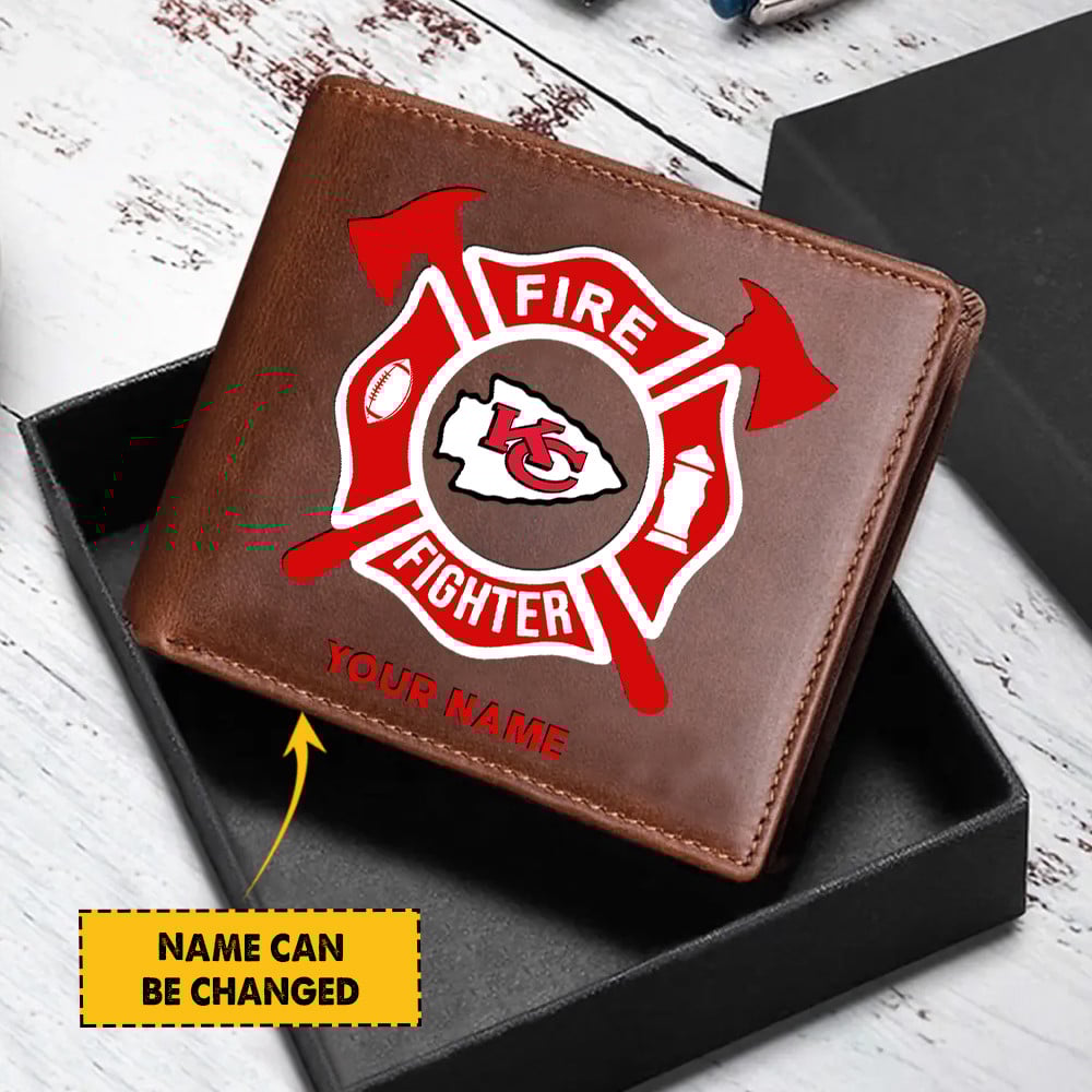 Goalzenith Kansas City Chiefs NFL Team And Fire Fighter Man Folded Wallet Perfect Gift For Fan