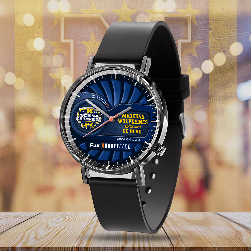Goalzenith Michigan Wolverines NCAA Football Black Leather Watch Gift For Fan