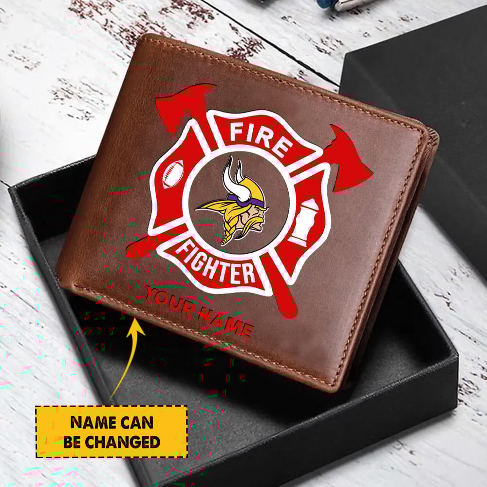 Goalzenith Minnesota Vikings NFL Team And Fire Fighter Man Folded Wallet Perfect Gift For Fan