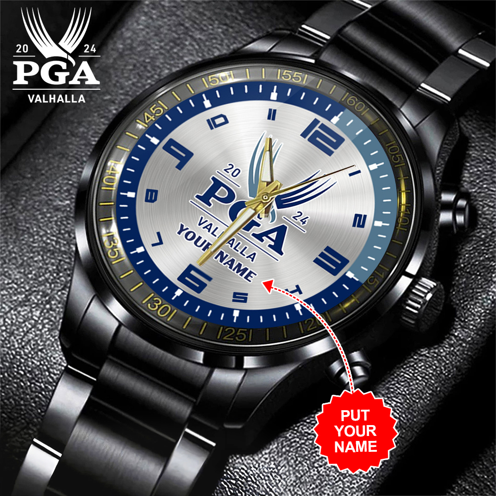 Goalzenith Personalized Golf PGA Championship Black Stainless Steel Watch Gift For Fan