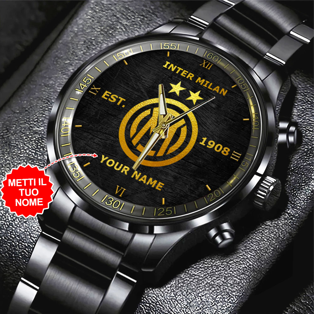Goalzenith Personalized Inter Milan FC Serie A Black Stainless Steel Watch Gift For Fan