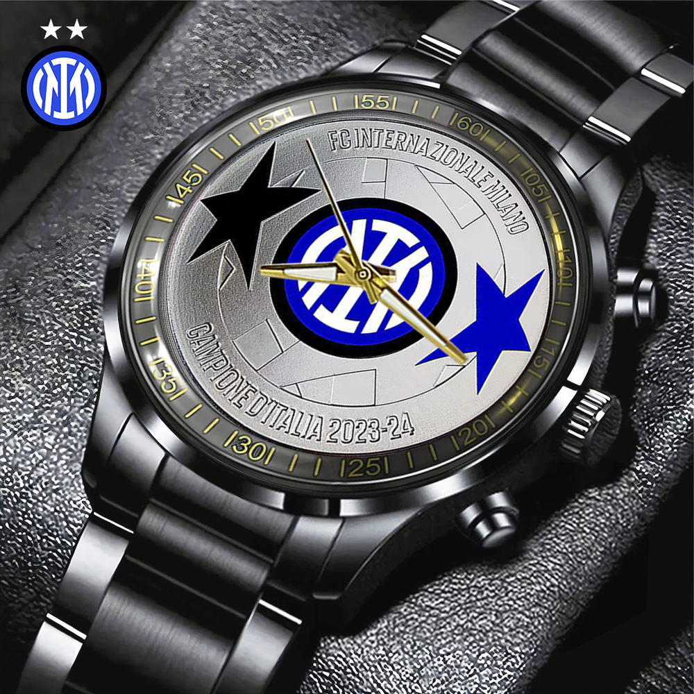 Goalzenith Personalized Inter Milan FC Serie A Black Stainless Steel Watch Gift For Fan
