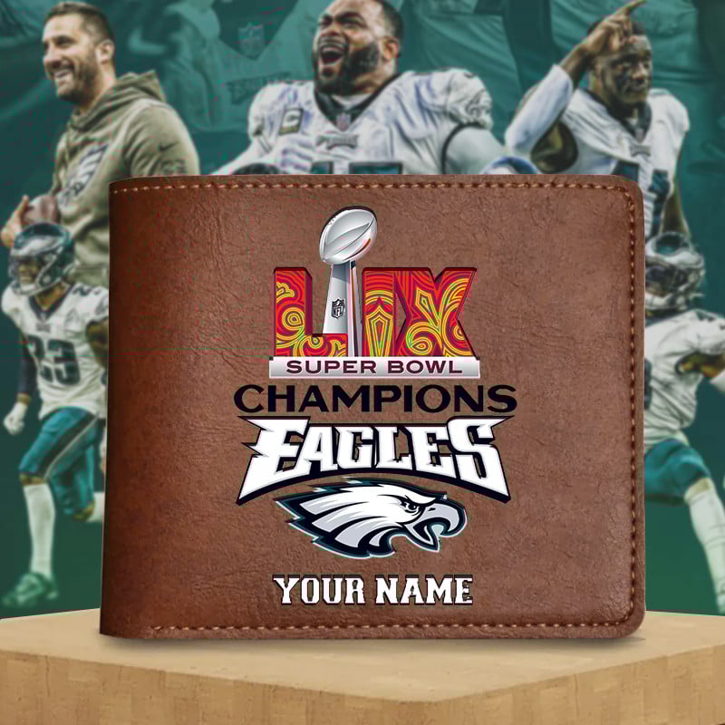 Goalzenith Philadelphia Eagles NFL Men Leather Wallet Back And Brown Color Champions Gift For Fan