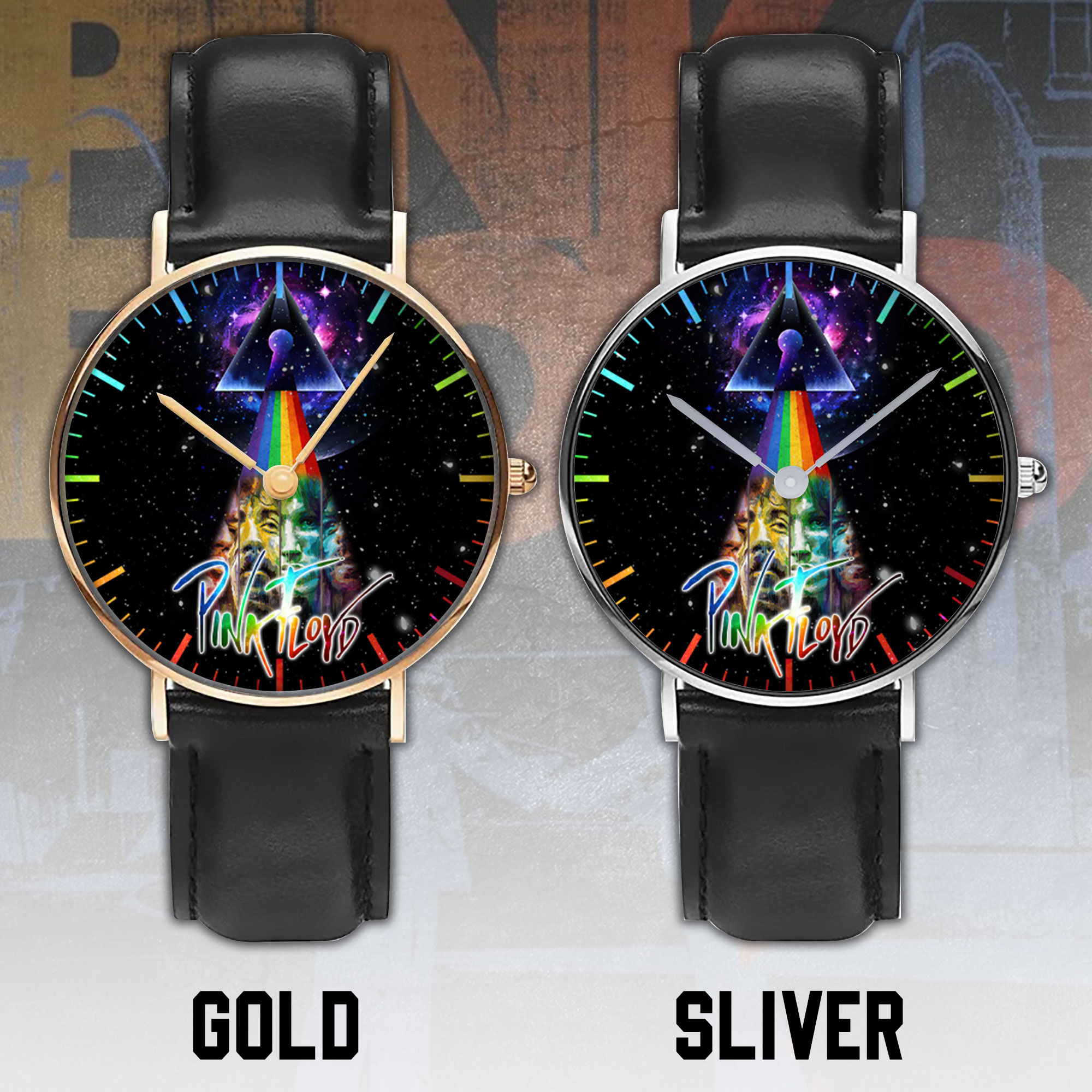 Goalzenith Pink Floyd Music Black Stitched Leather Watch Gift For Fan