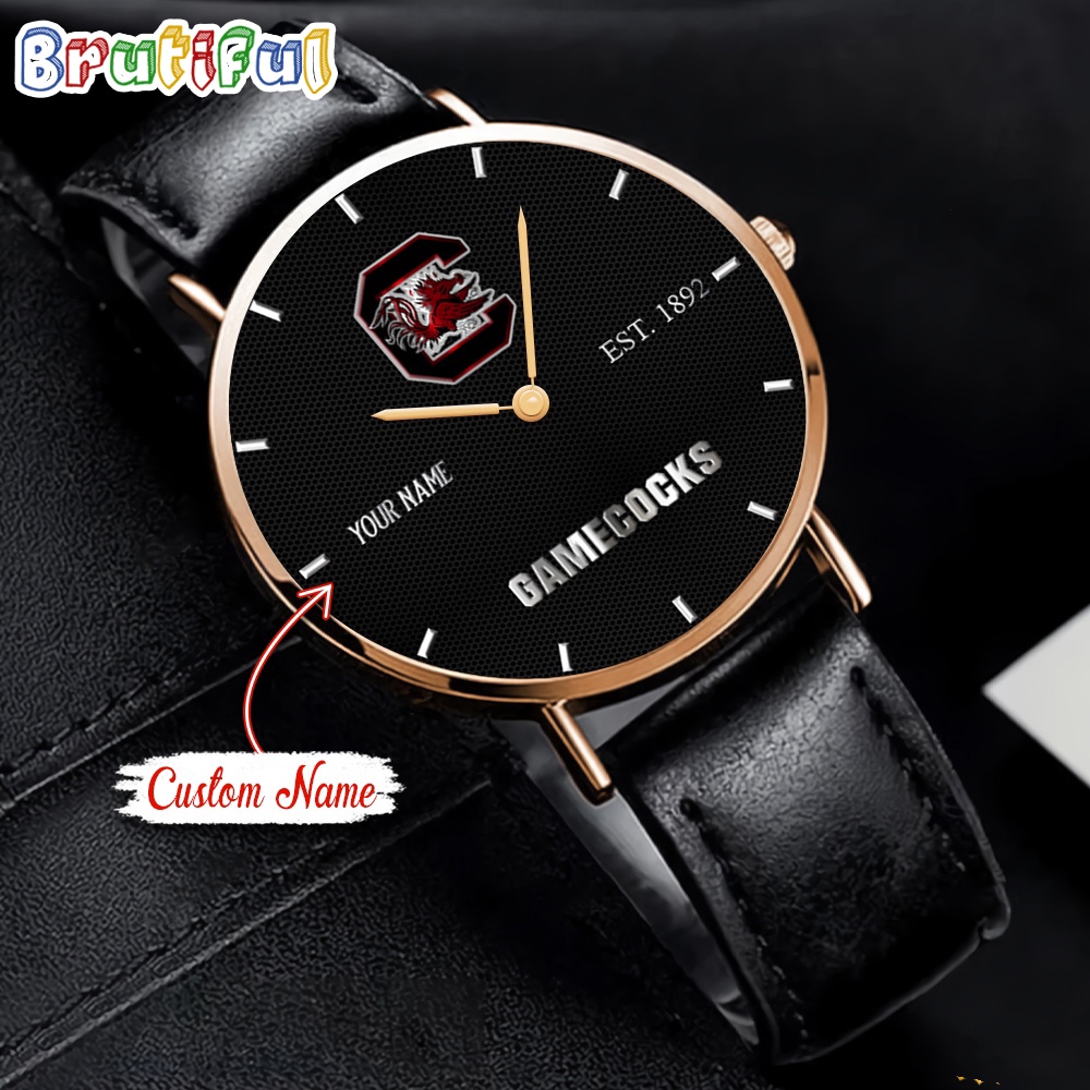 Goalzenith South Carolina Gamecocks NCAA Custom Name Black Stitched Leather Watch Gift For Fan