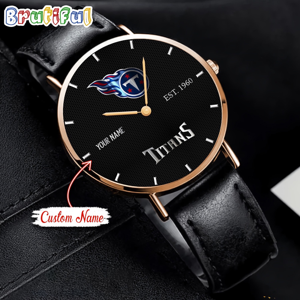 Goalzenith Tennessee Titans NFL WatchCustom Name Black Stitched Leather Watch Gift For Fan