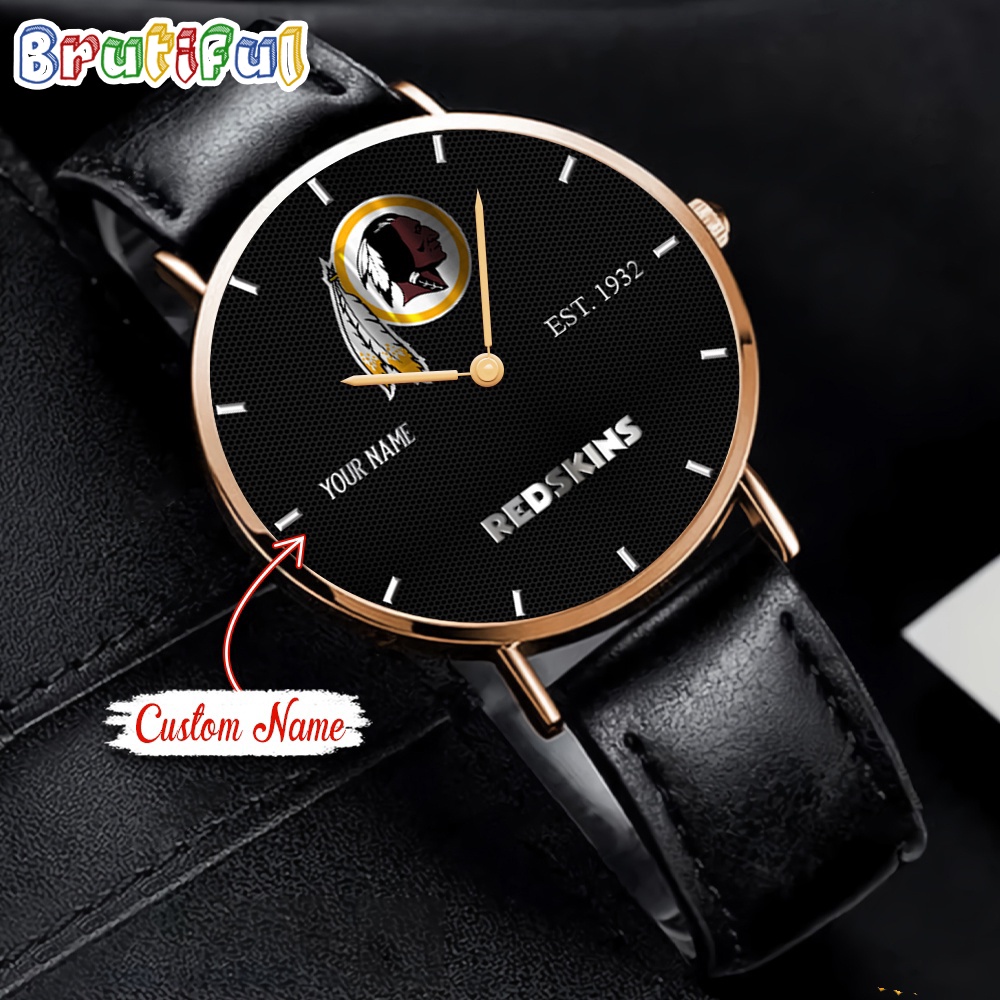 Goalzenith Washington Redskins NFL WatchCustom Name Black Stitched Leather Watch Gift For Fan