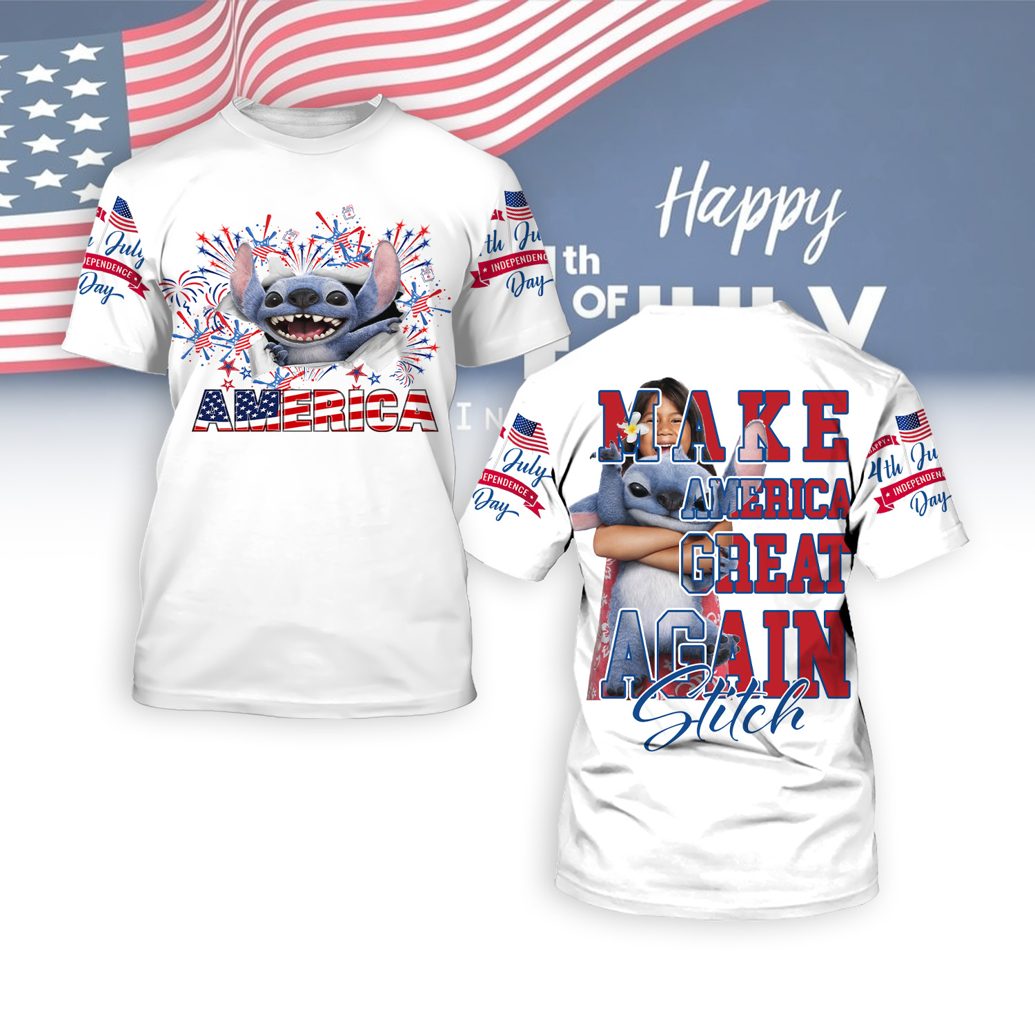 Goalzenith Lilo & Stitch x Independence Day T-Shirt For Fans
