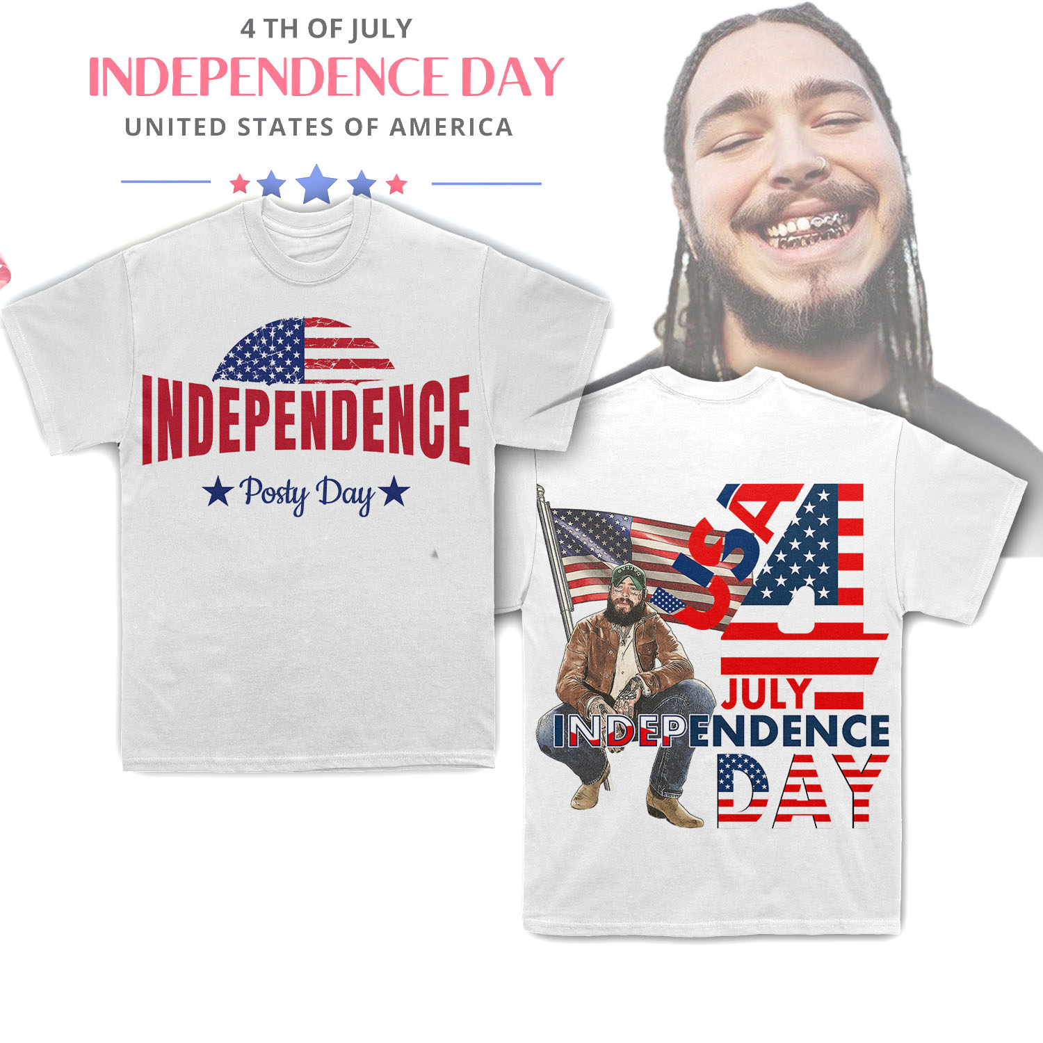 Goalzenith Post Malone Singer x Independence Day T Shirt For Fans