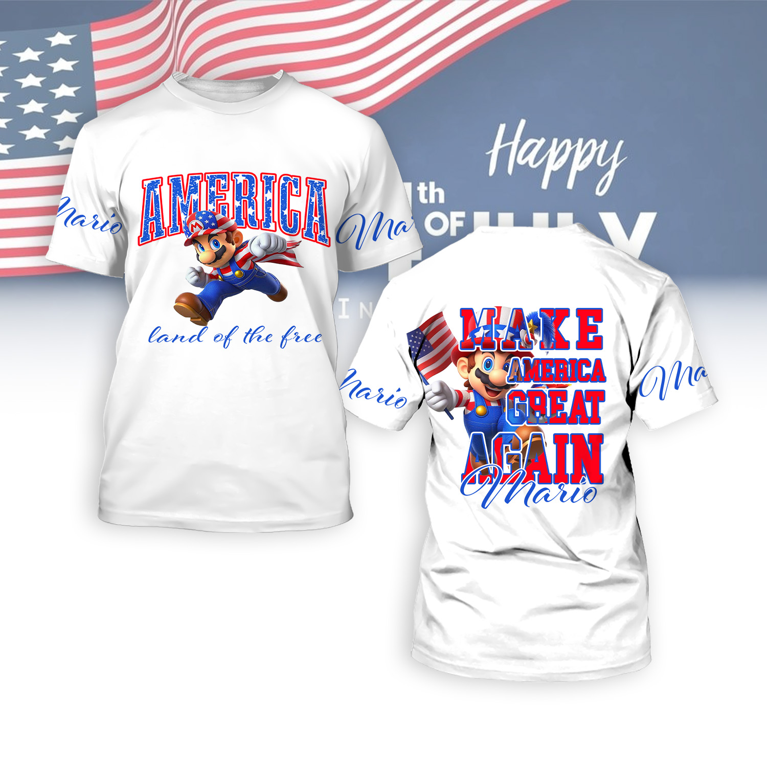Goalzenith Mario x Independence Day (United States) Personalized T-shirt Gift For Fan
