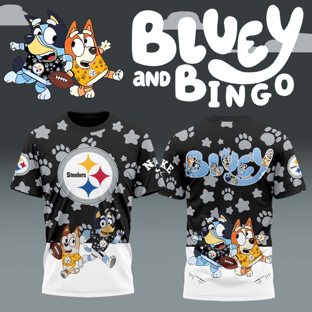 Goalzenith Bluey x Pittsburgh Steelers T Shirt Gift For Fans