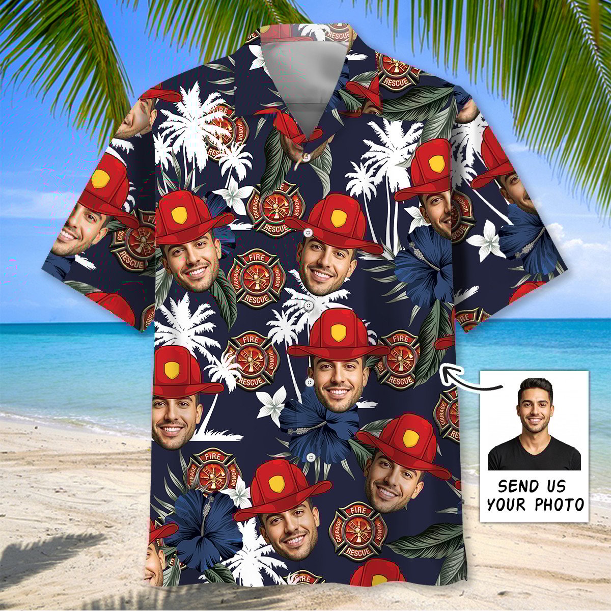 Goalzenith Custom Photo Firefighter Helmet Hawaiian Shirt For Fan