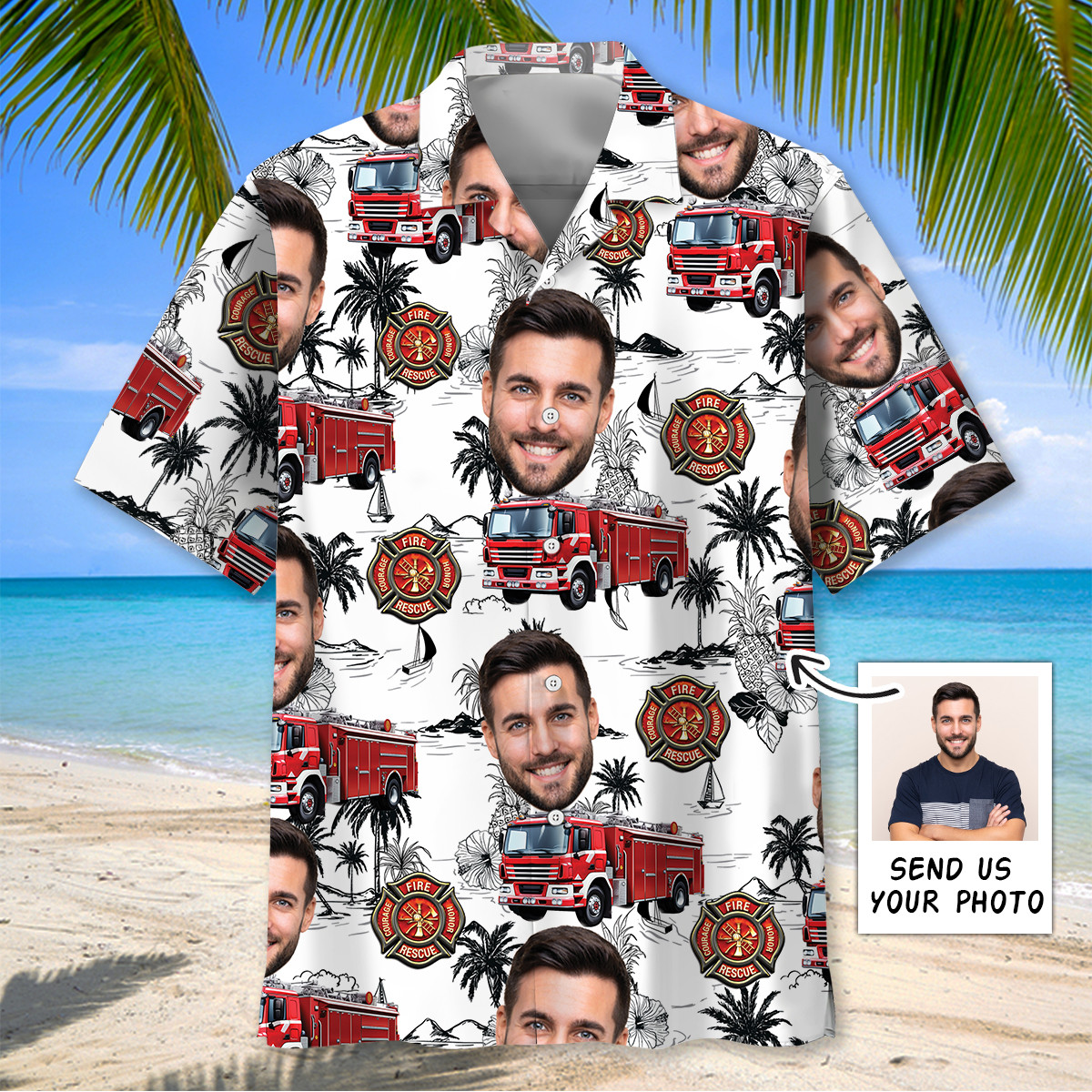 Goalzenith Custom Photo Firefighter Truck Hawaiian Shirt For Fan