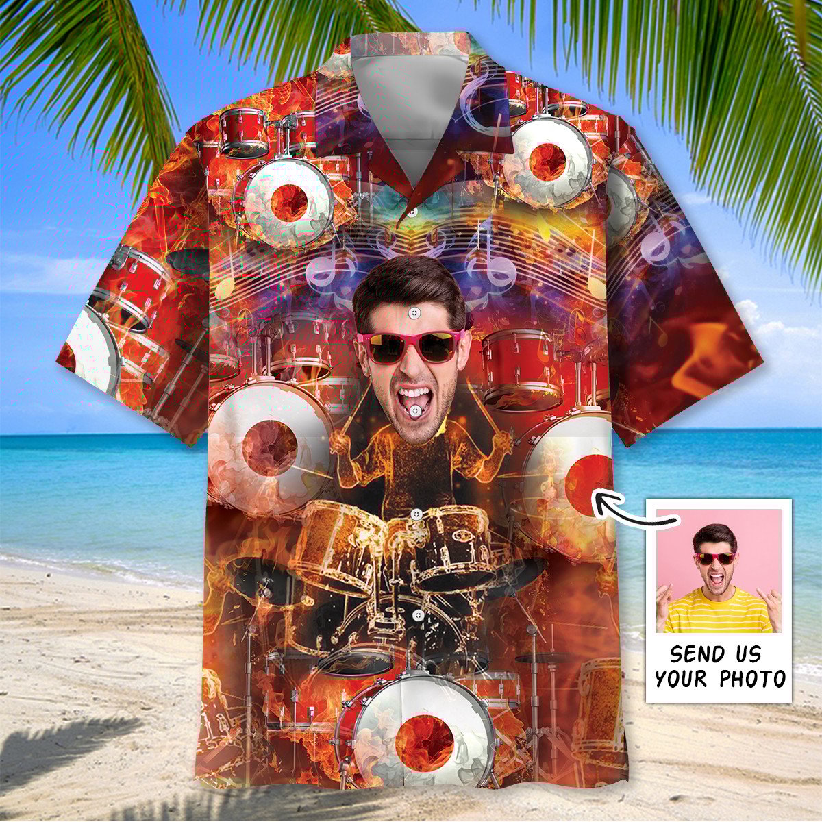 Goalzenith Drum Fire Custom Photo Hawaiian Shirt For Fan