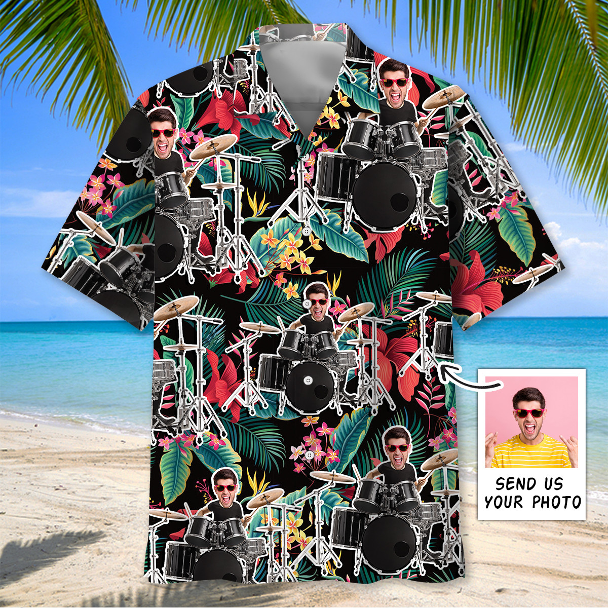 Goalzenith Drummer Tropical Custom Photo Hawaiian Shirt For Fan