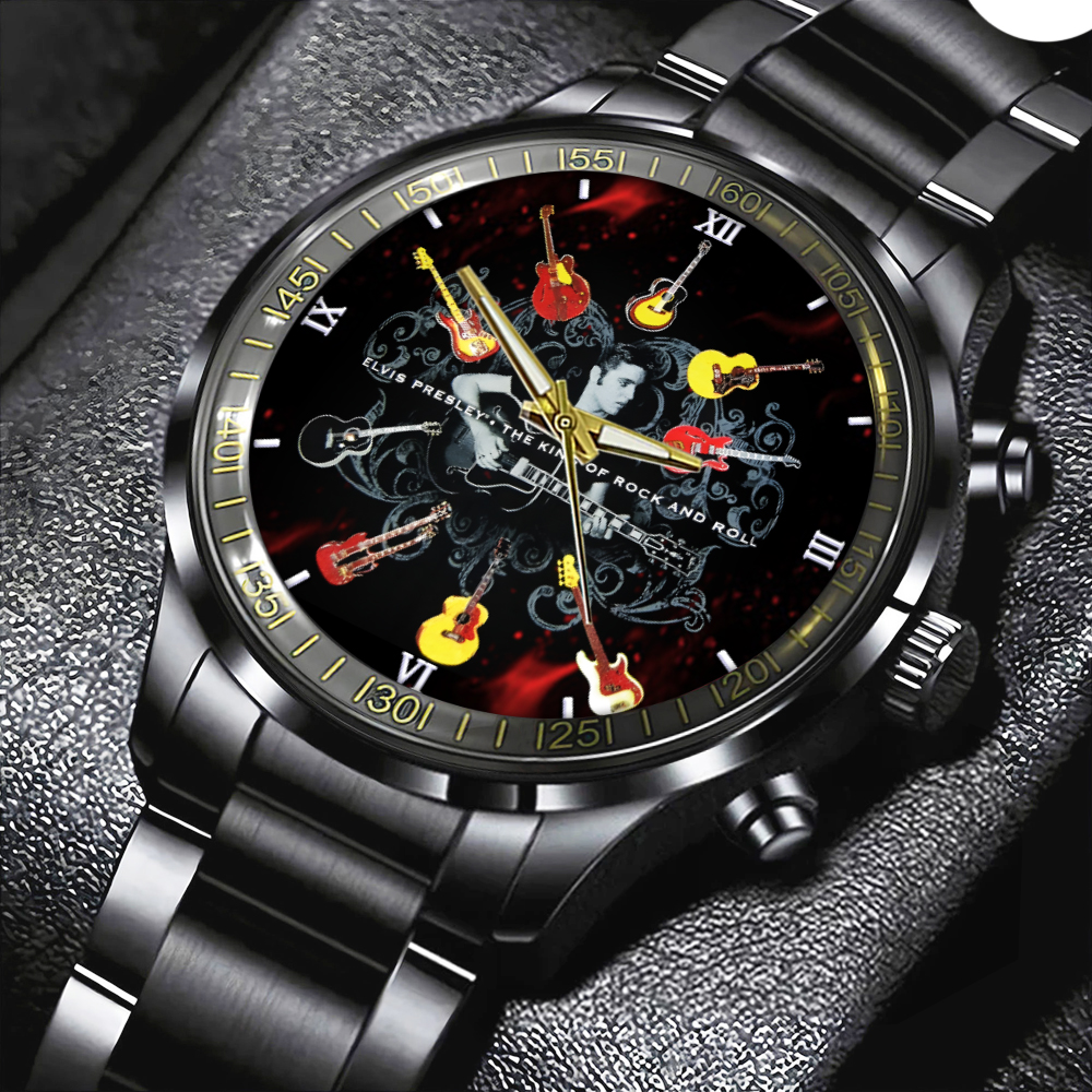 Goalzenith Elvis Presley Music Black Stainless Steel Watch For Fanch