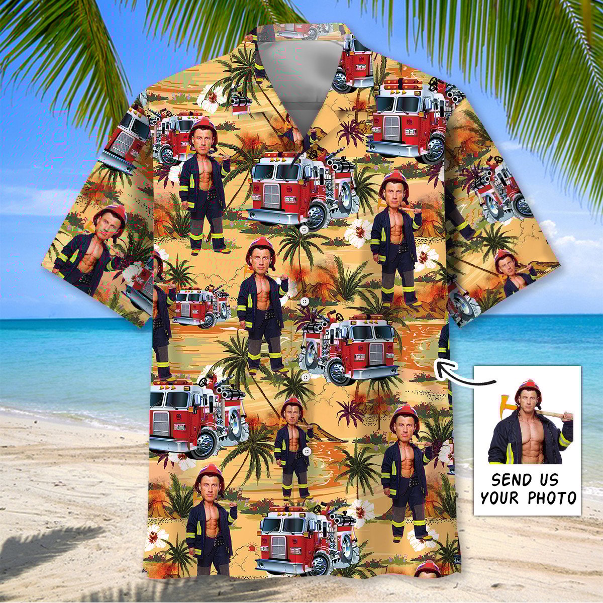 Goalzenith Firefighter Custom Face Hawaiian Shirt 6 Pack Abs Man For Fan