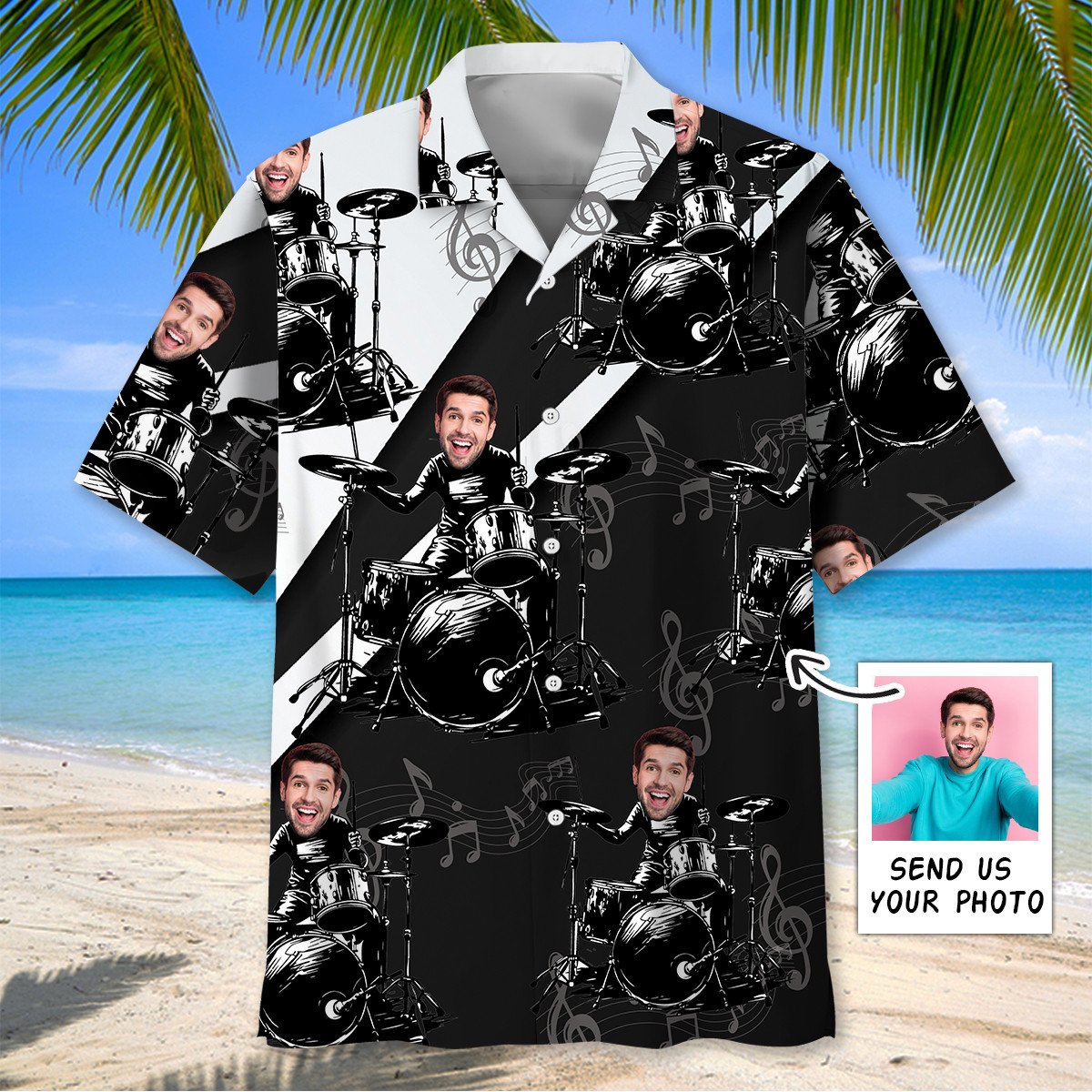 Goalzenith Funny Black And White Custom Face Drum Hawaiian Shirt For Fan