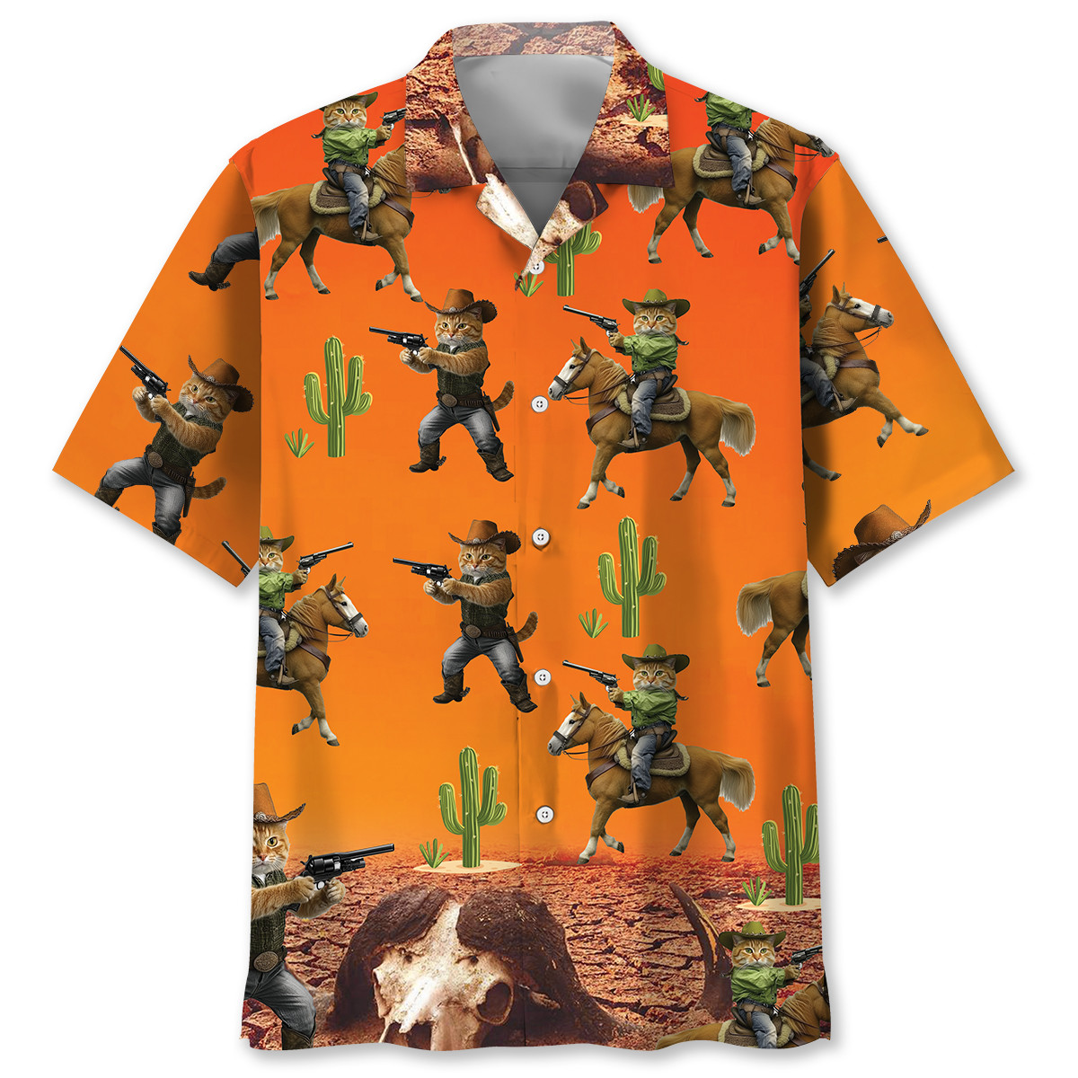 Goalzenith Funny Cat Cowboy Desert Hawaiian Shirt For Fan