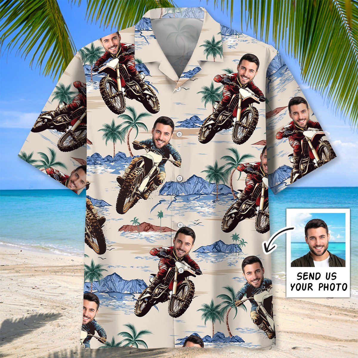 Goalzenith Funny Dirt Bike Beach Custom Photo Hawaiian Shirt For Fan