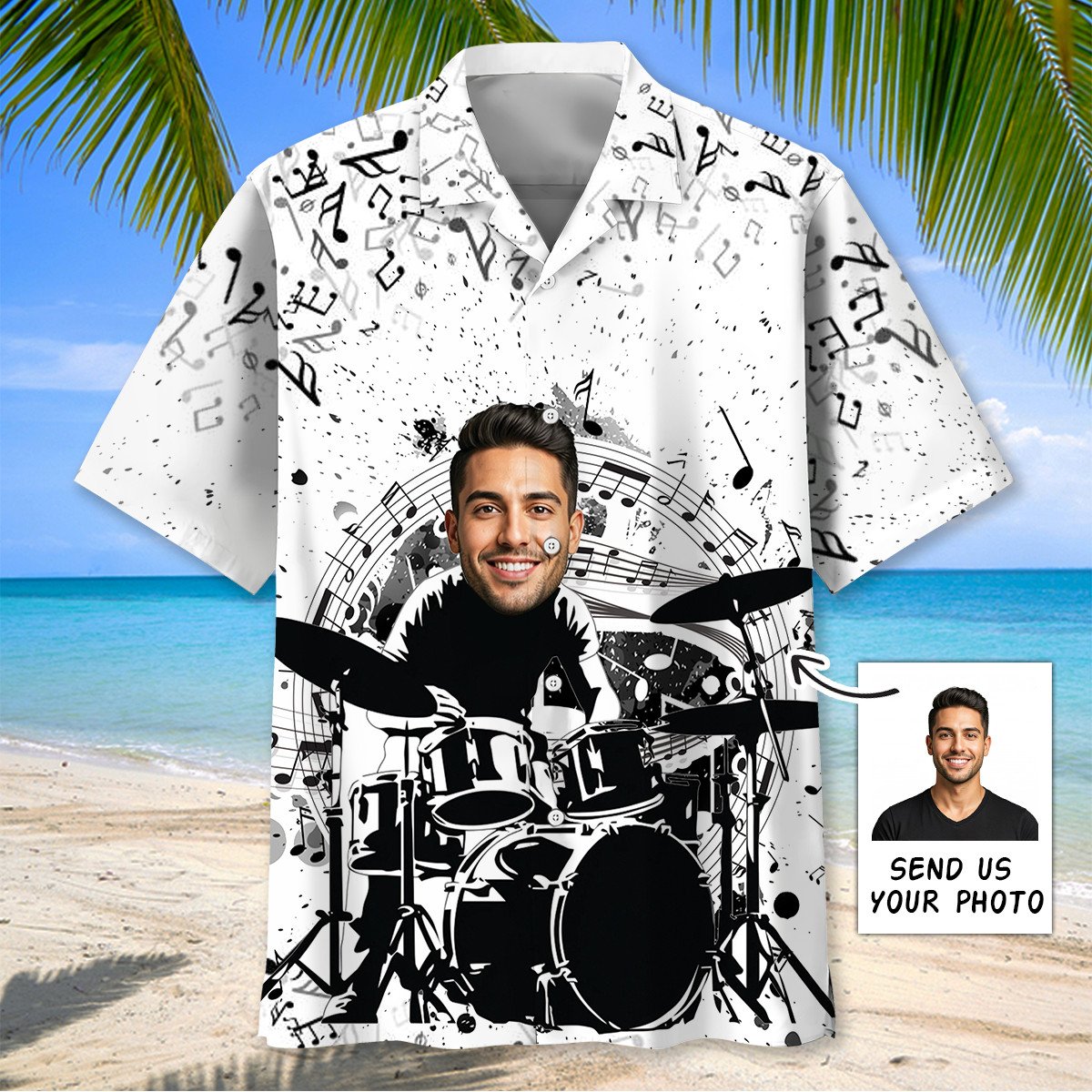 Goalzenith Funny Drum Black White Custom Photo Hawaiian Shirt For Fan