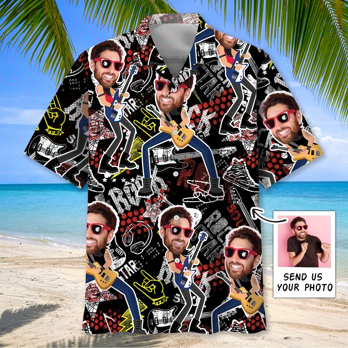 Goalzenith Funny Guitar Rock Custom Photo Hawaiian Shirt For Fan