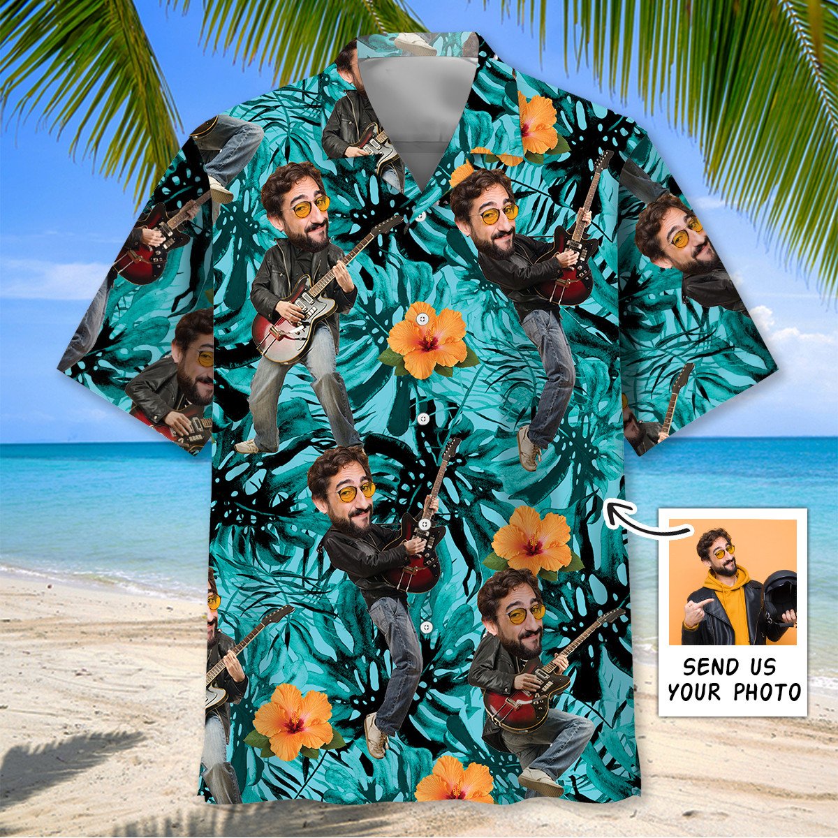 Goalzenith Funny Guitar Tropical Custom Photo Hawaiian Shirt For Fan