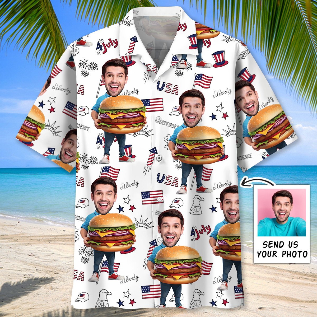 Goalzenith Funny Hamburger Man Custom Face Hawaiian Shirt For Fan