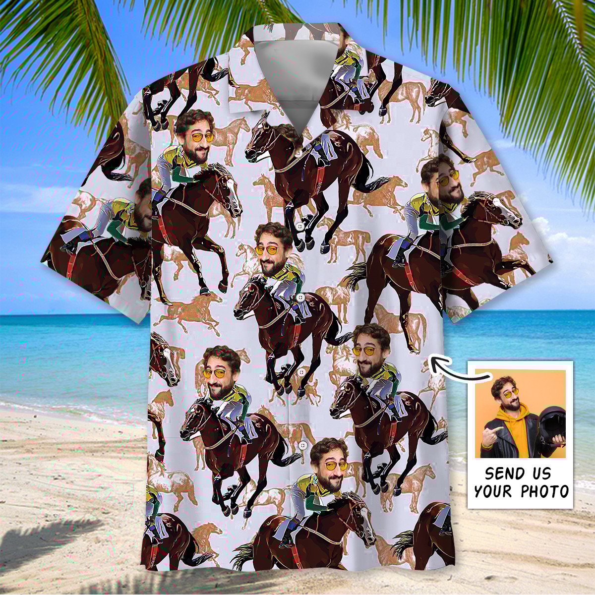 Goalzenith Funny Horse Racing Custom Photo Hawaiian Shirt For Fan