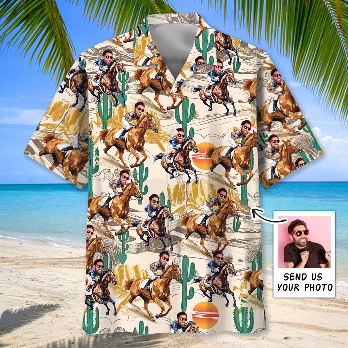 Goalzenith Funny Horse Racing Desert Custom Photo Hawaiian Shirt For Fan