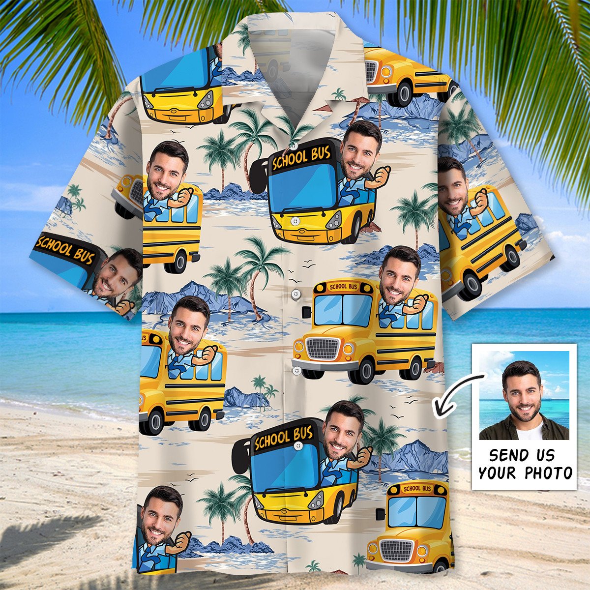 Goalzenith Funny School Bus Custom Photo Hawaiian Shirt For Fan