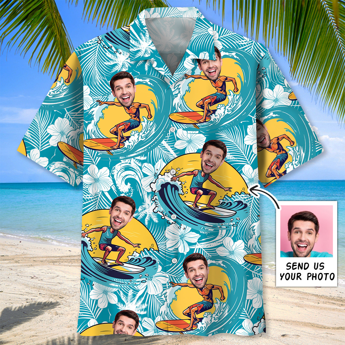 Goalzenith Funny Surfing Custom Photo Hawaiian Shirt For Fan
