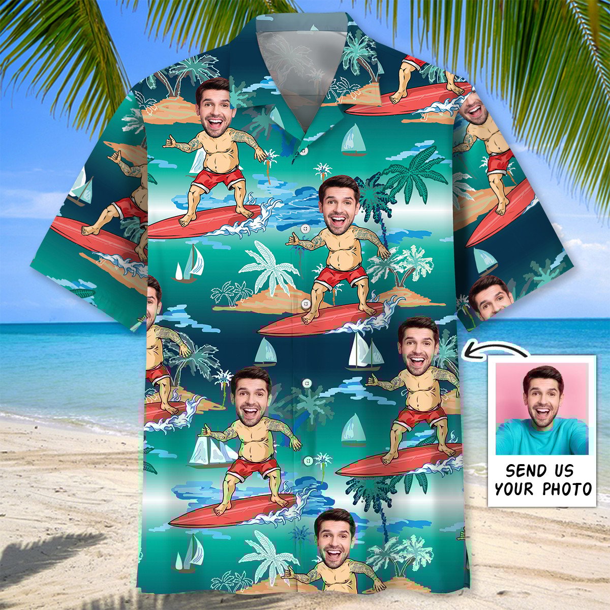 Goalzenith Funny Surfing Old Man Custom Photo Hawaiian Shirt For Fan