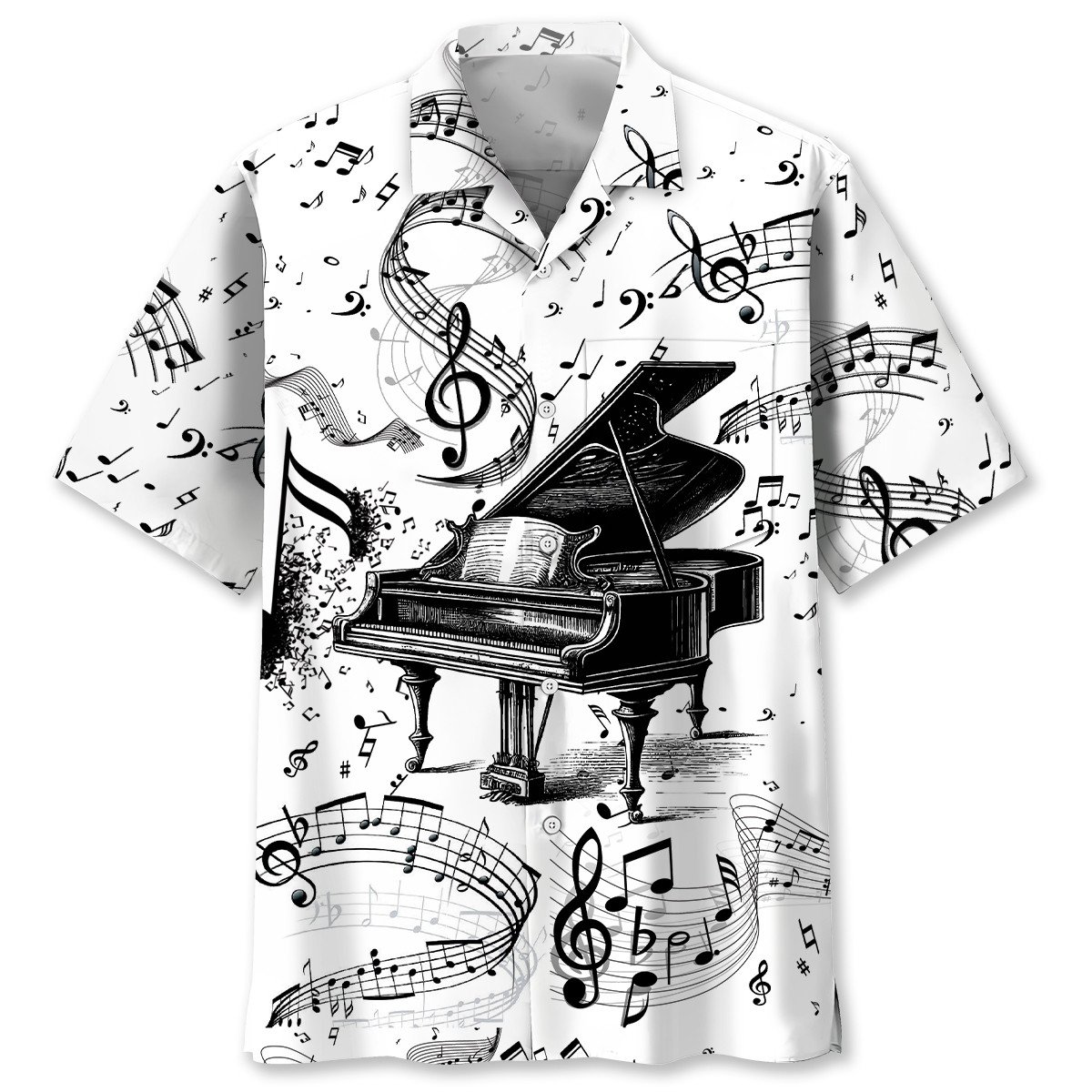 Goalzenith Grand Piano Black White Hawaiian Shirt Pocket For Fan