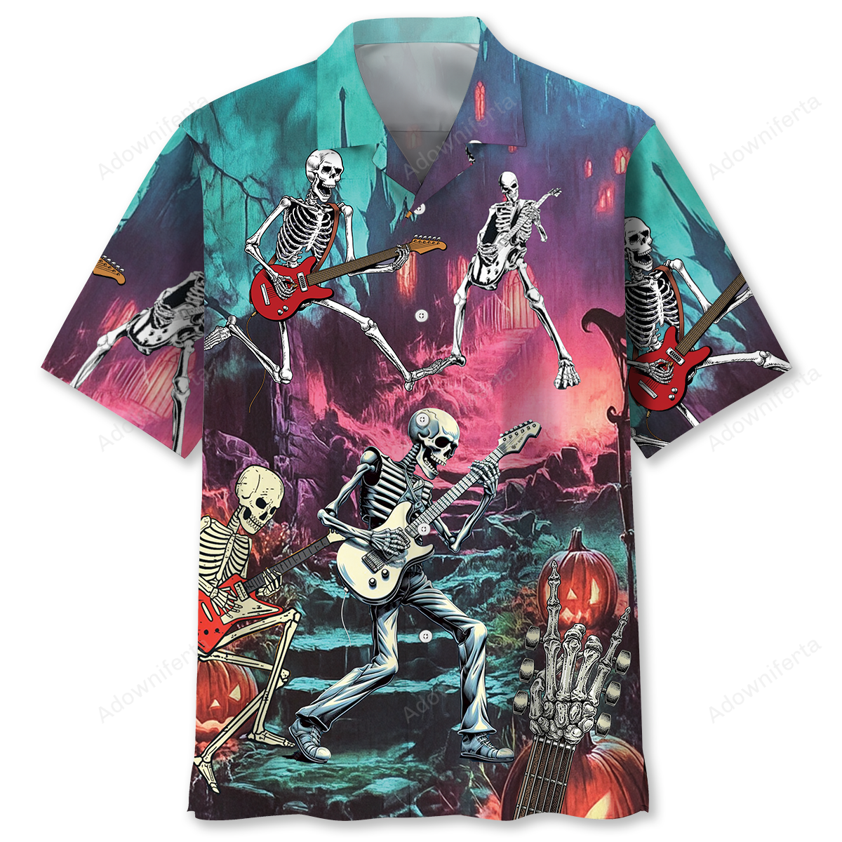 Goalzenith Guitar Skeleton Halloween Night Hawaiian Shirt For Fan