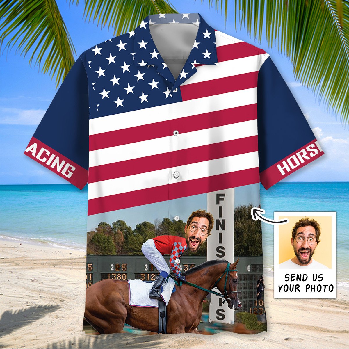Goalzenith Horse Racing Alone At The Finish Custom Face Hawaiian Shirt For Fan