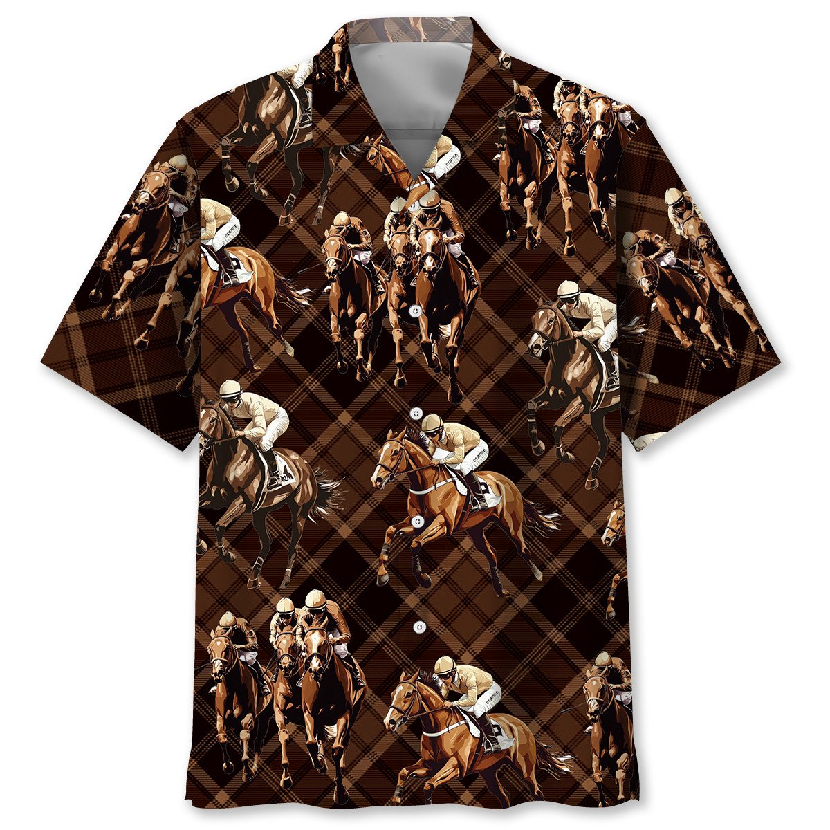 Goalzenith Horse Racing Brown Striped Hawaiian Shirt For Fan