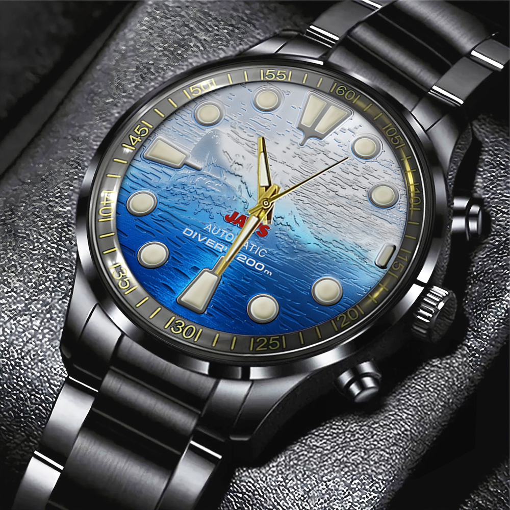 Goalzenith Jaws Movie Black Stainless Steel Watch For Fan