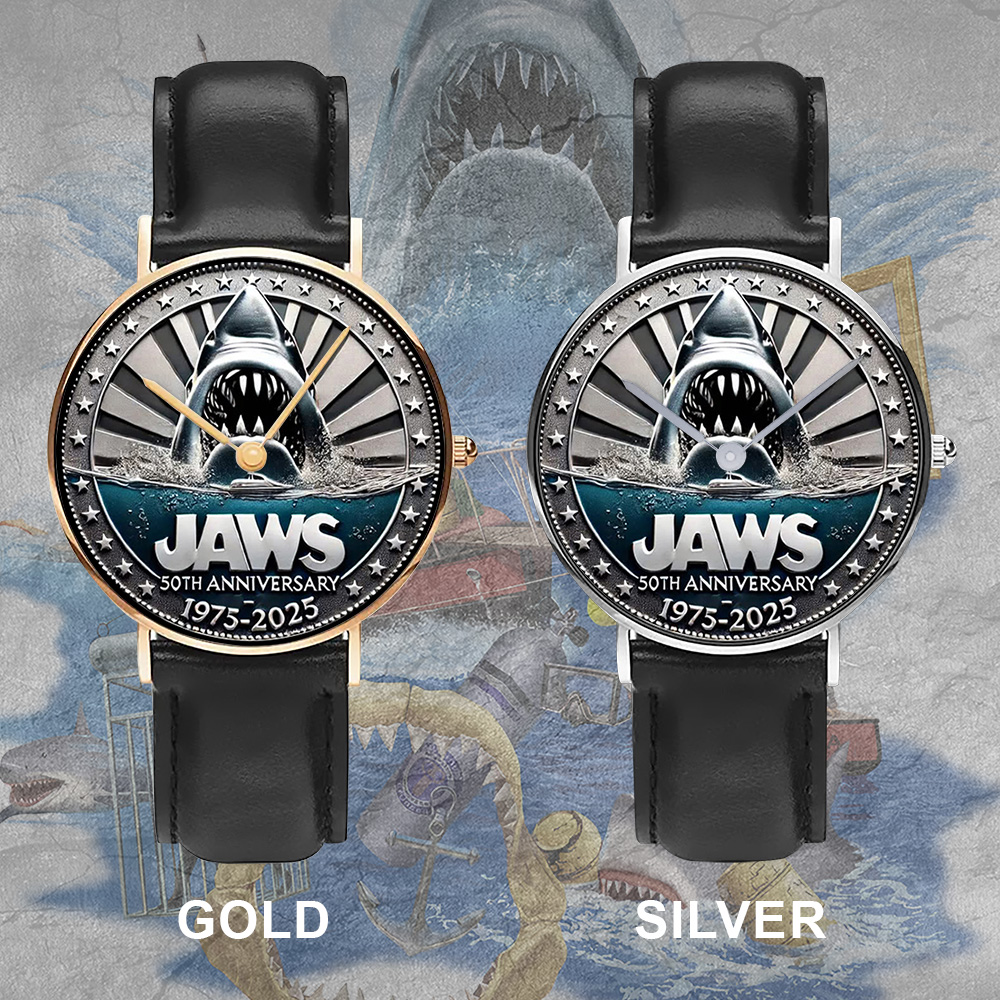 Goalzenith Jaws Movie Black Stitched Leather Watch For Fan