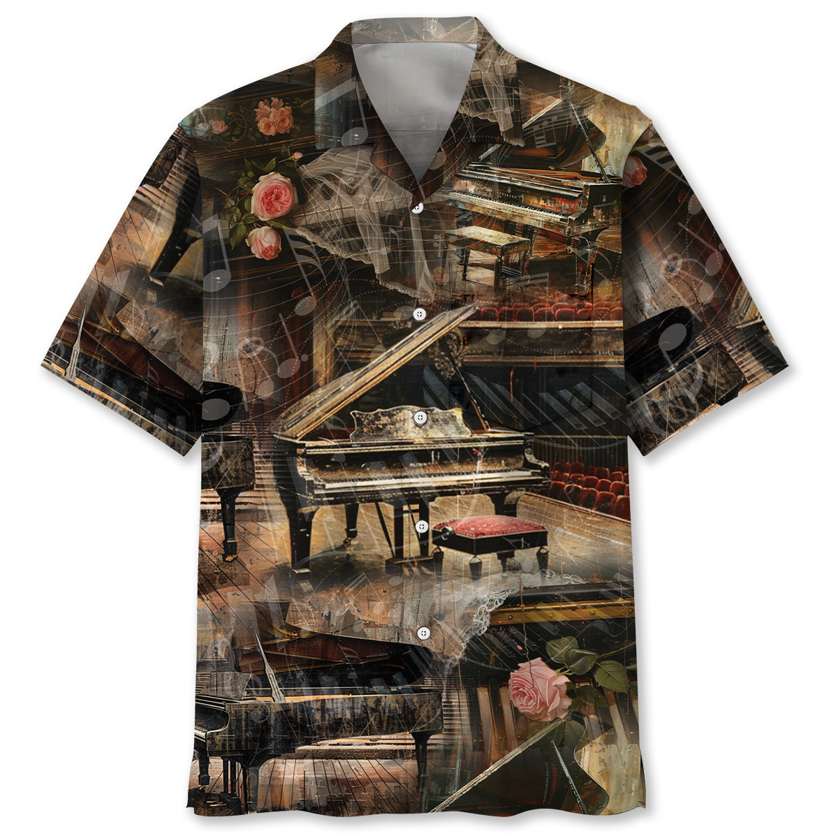 Goalzenith Old VIntage Piano Rose Hawaiian Shirt Pocket For Fan