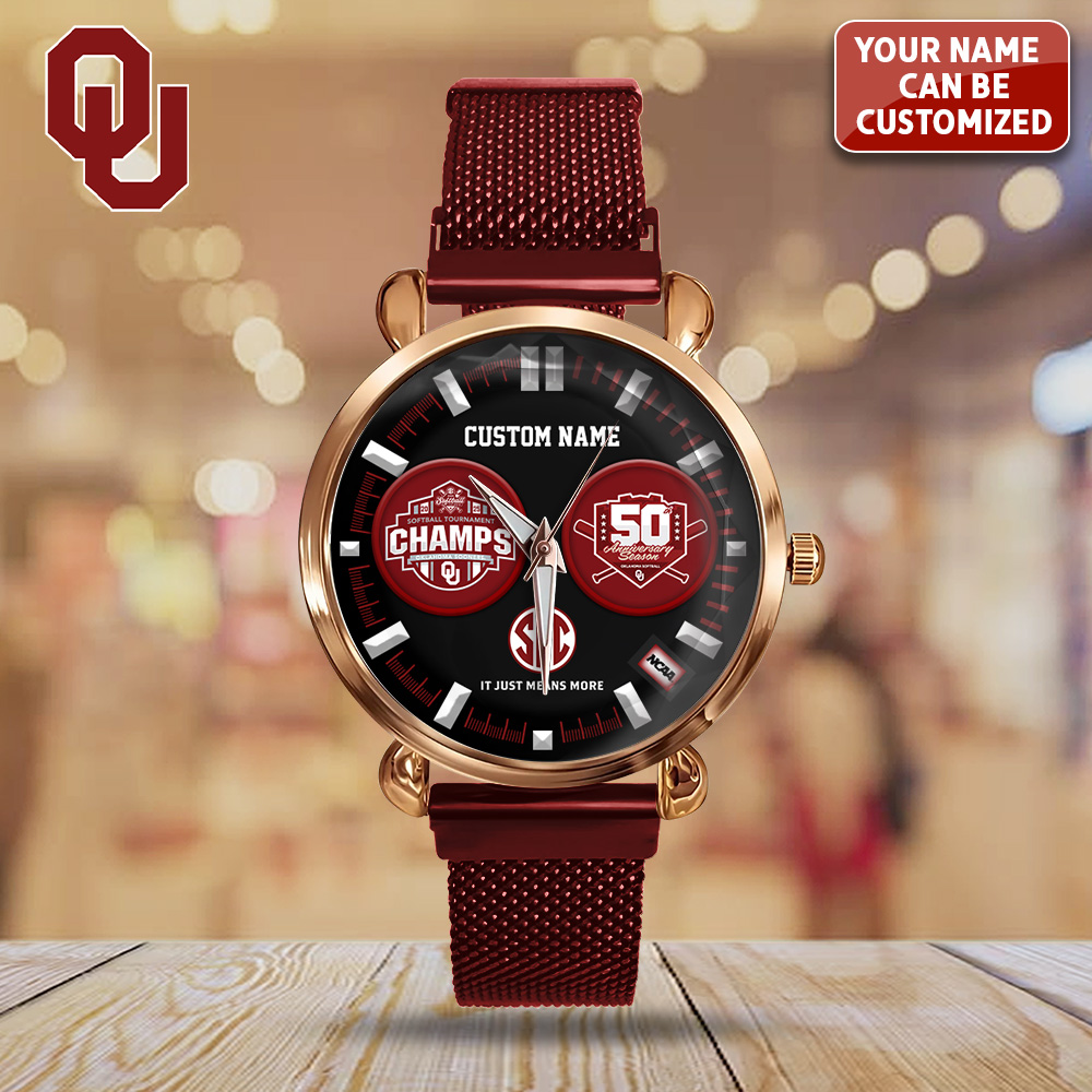 Goalzenith Personalized Oklahoma Sooners NCAA Women’s Softball Mesh Strap Quartz Watch For Fan