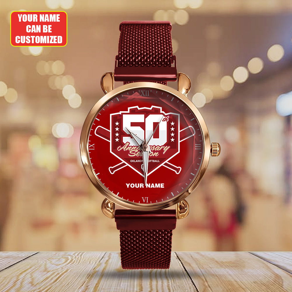 Goalzenith Personalized Oklahoma Sooners NCAA Women’s Softball Mesh Strap Quartz Watch For Fan